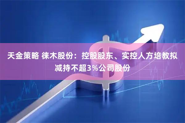 天金策略 徕木股份：控股股东、实控人方培教拟减持不超3%公司股份